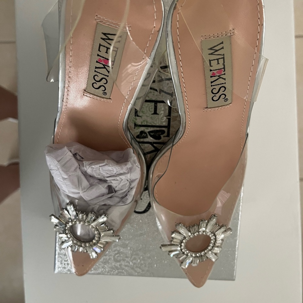 Silver Heels Bride Sparkly Wedding Heels w/ Rhinestones Strappy Closed Toe Pumps